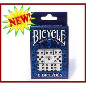 Bicycle‎ Dice 10 Pack White Standard Six Sided D6 16mm Board Game Yahtzee New